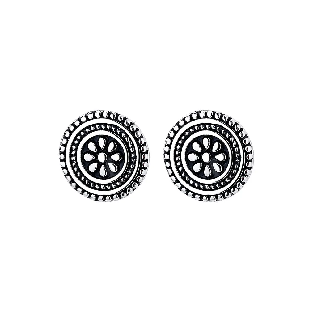 Bali Filigree Oxidized Artisan Floral Stud Earrings