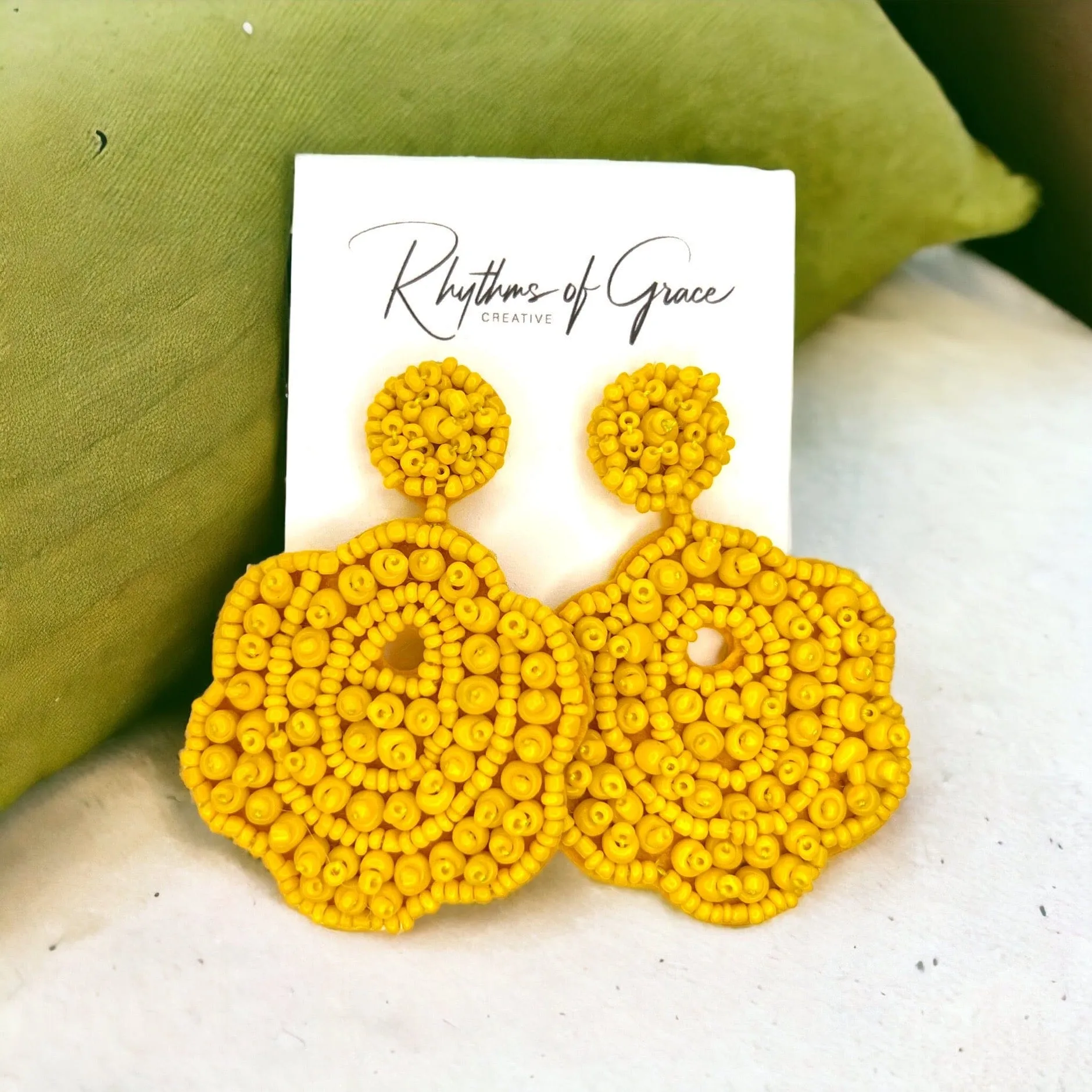 Beaded Flower Earrings - Boho Earrings, Bohemian Style, Kentucky Derby, Yellow Earrings, Handmade Jewelry, Beaded Earrings, Mardi Gras