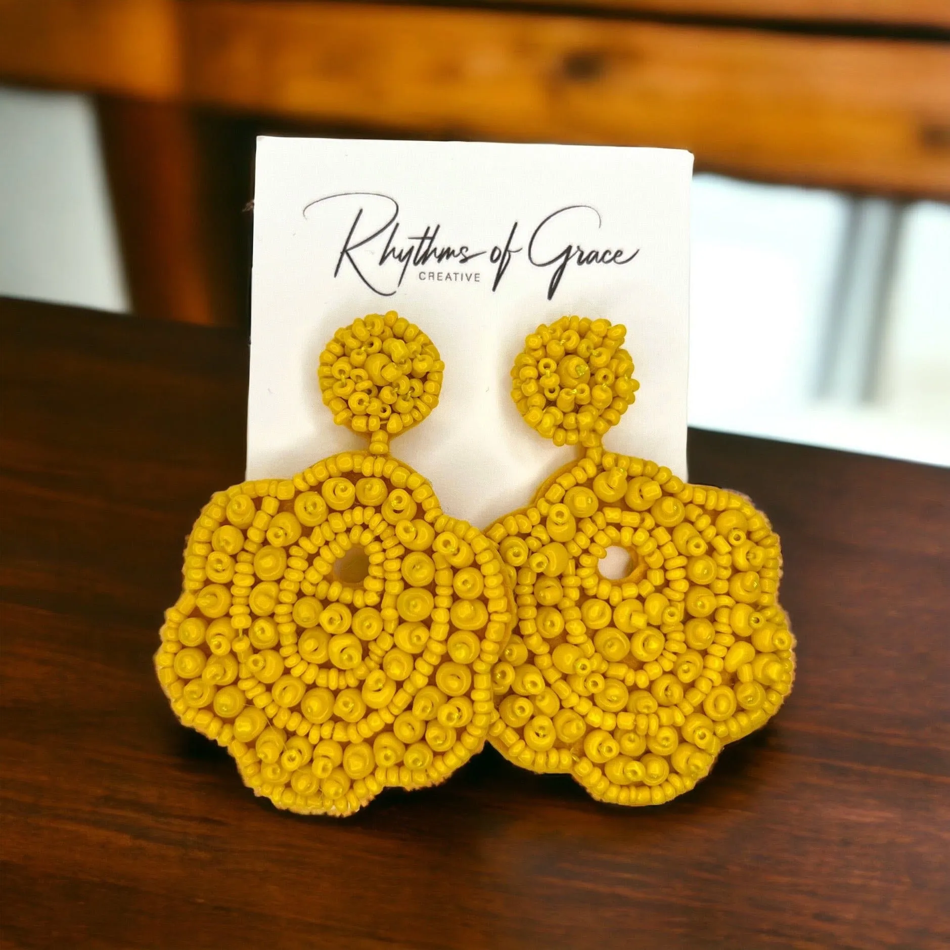 Beaded Flower Earrings - Boho Earrings, Bohemian Style, Kentucky Derby, Yellow Earrings, Handmade Jewelry, Beaded Earrings, Mardi Gras