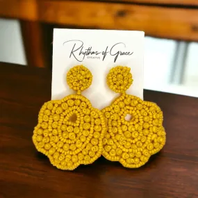 Beaded Flower Earrings - Boho Earrings, Bohemian Style, Kentucky Derby, Yellow Earrings, Handmade Jewelry, Beaded Earrings, Mardi Gras