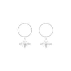 Bee Hoop Earrings - Silver