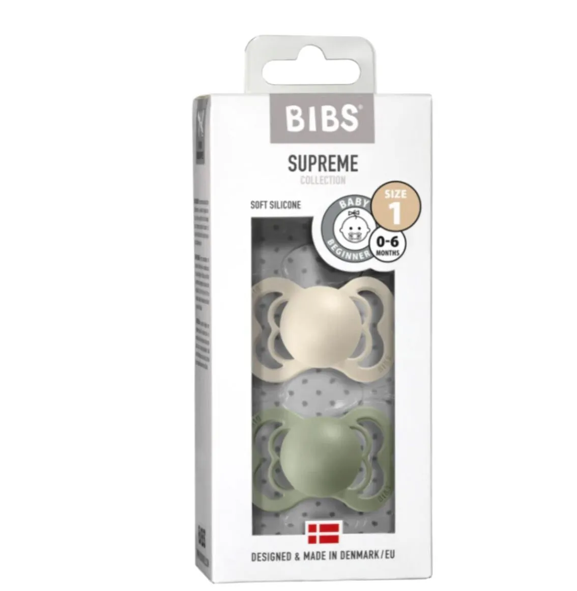 BIBS Dummies - Supreme Silicone Colour 2 Pk Ivory/Sage