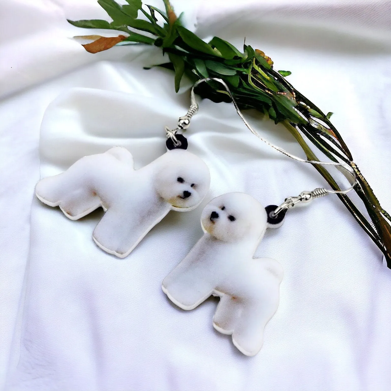 Bichon Frise Earrings - Dog Earrings, Dog Jewelry, Dog Mom, White Maltese, White Bichon, Bichon Frise, Fluffy White Dog, Furbaby, Handmade