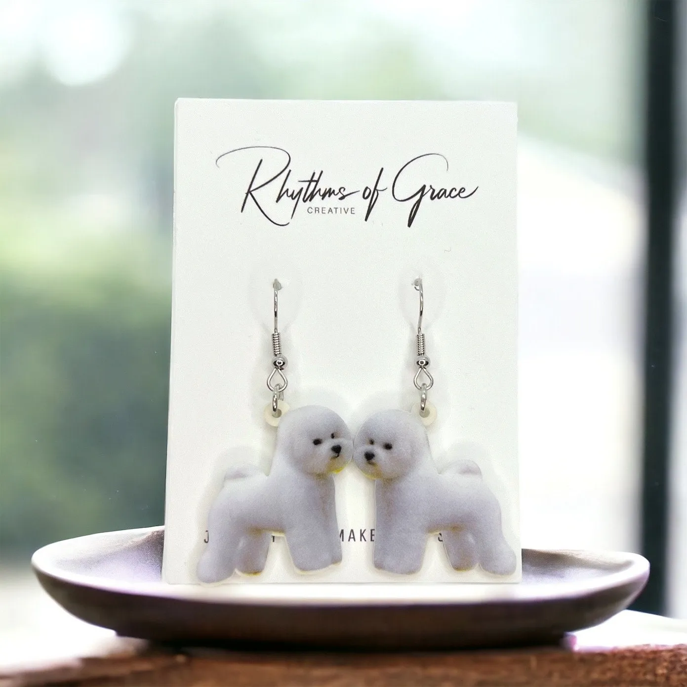 Bichon Frise Earrings - Dog Earrings, Dog Jewelry, Dog Mom, White Maltese, White Bichon, Bichon Frise, Fluffy White Dog, Furbaby, Handmade