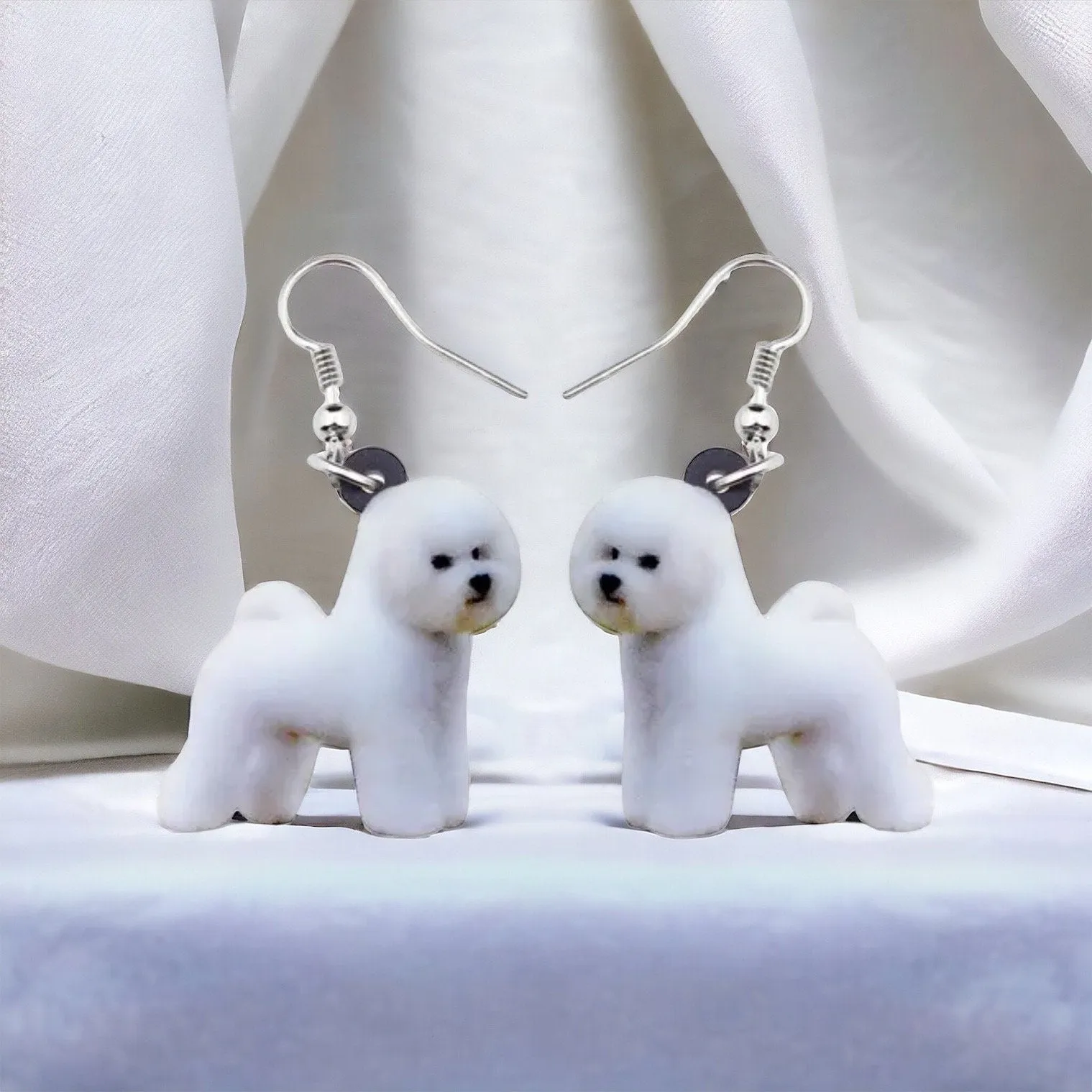 Bichon Frise Earrings - Dog Earrings, Dog Jewelry, Dog Mom, White Maltese, White Bichon, Bichon Frise, Fluffy White Dog, Furbaby, Handmade