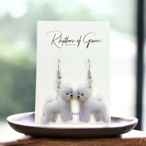 Bichon Frise Earrings - Dog Earrings, Dog Jewelry, Dog Mom, White Maltese, White Bichon, Bichon Frise, Fluffy White Dog, Furbaby, Handmade