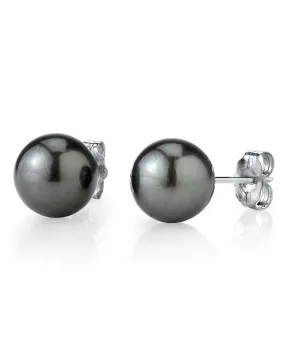 Black Tahitian Pearl Stud Earrings, 11.0-12.0mm