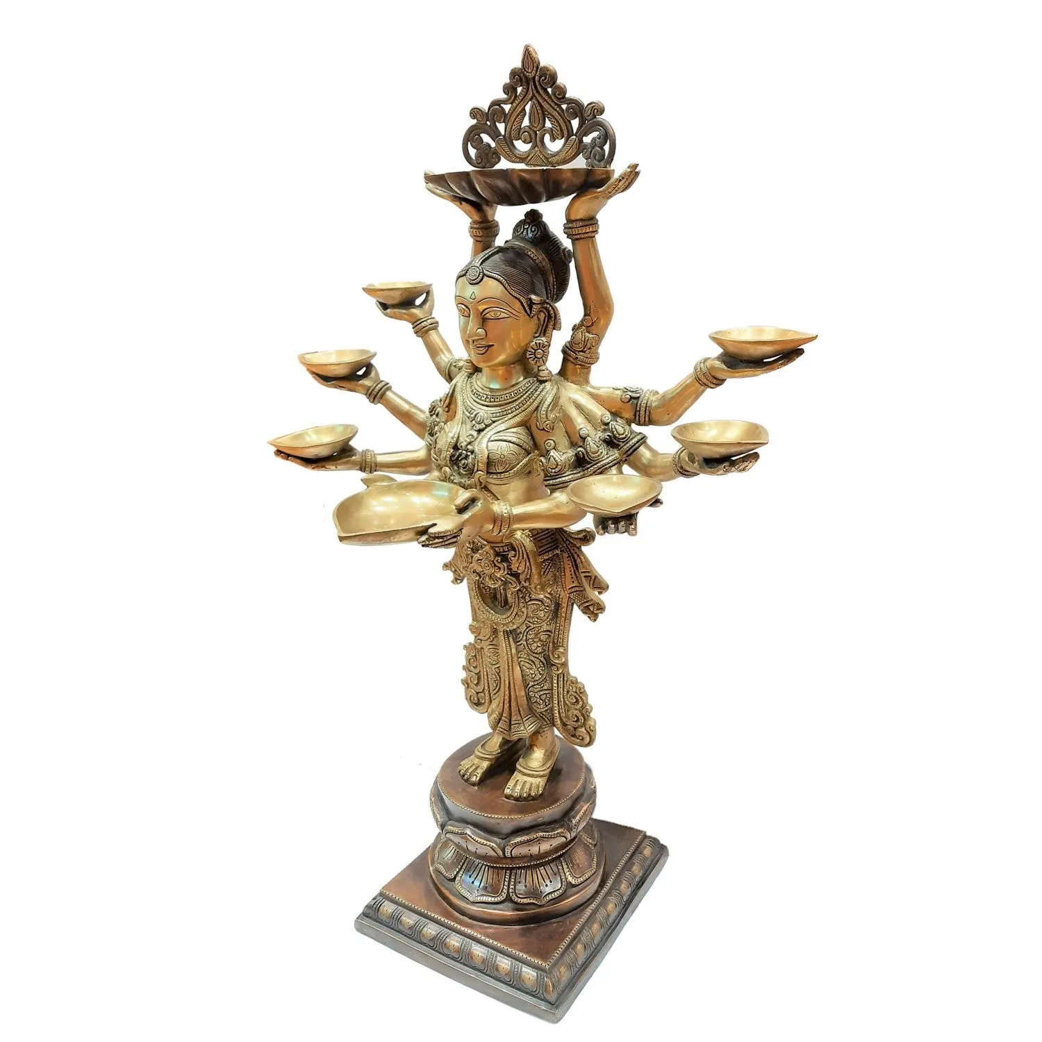Brass Deeplaxmi Dashbhuja (10 Hands) Two Tone 28 In