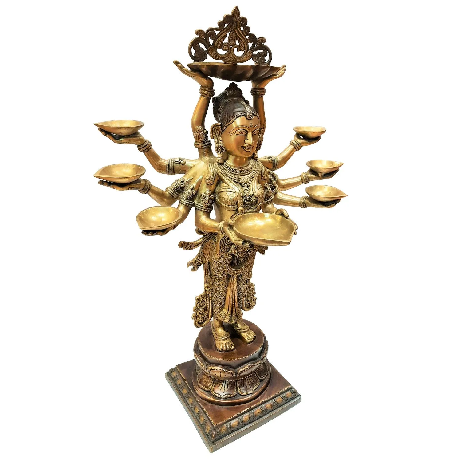 Brass Deeplaxmi Dashbhuja (10 Hands) Two Tone 28 In