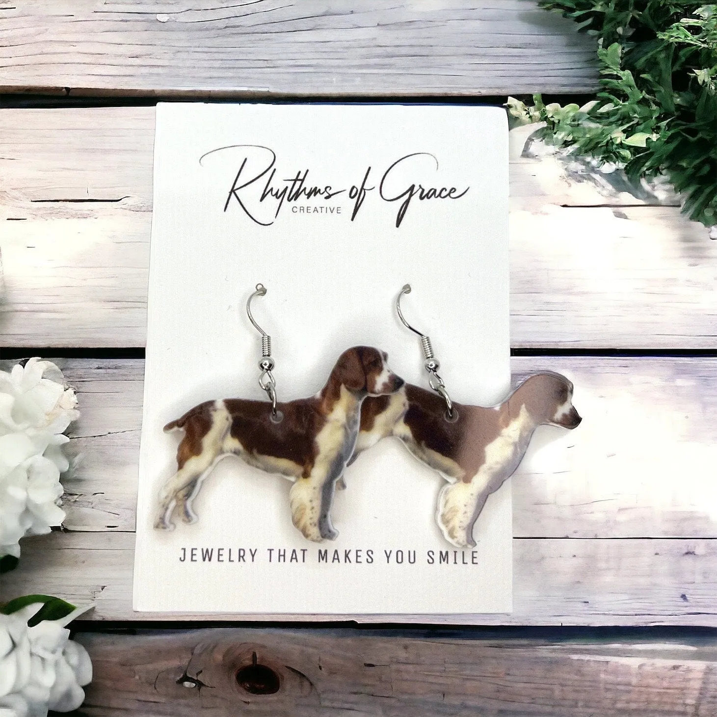 Brittany Earrings - English Springer Spaniel, Dog Earrings, Dog Jewelry, Dog Mom, Gun Dog, Handmade Earrings, Bird Hunting, Bird Dog