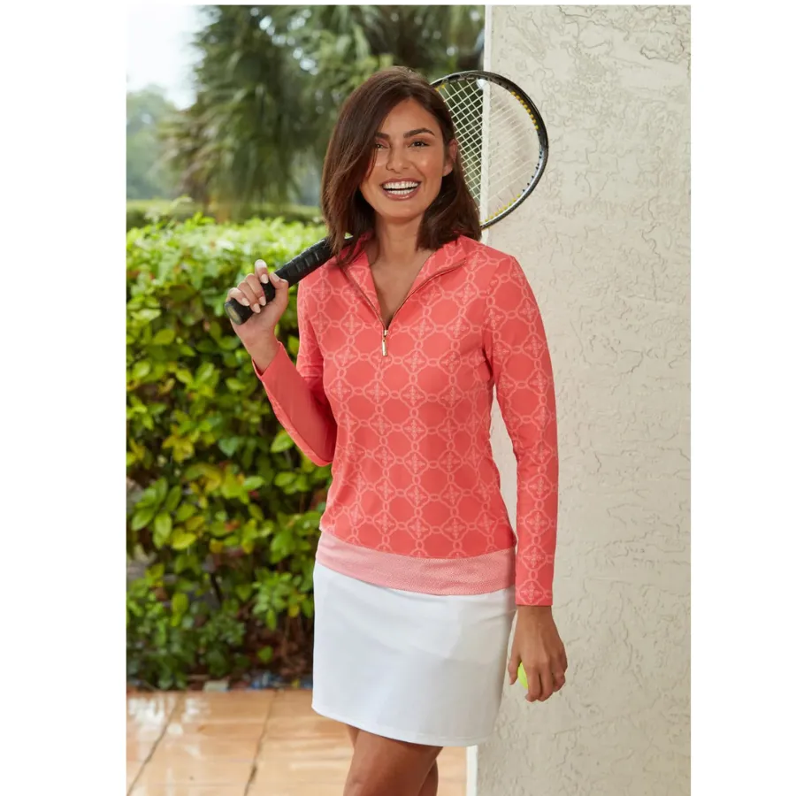 Cabana Life Wicking Performance Rash Guard Zip Top 594-CG23 - Coral Gables Coral