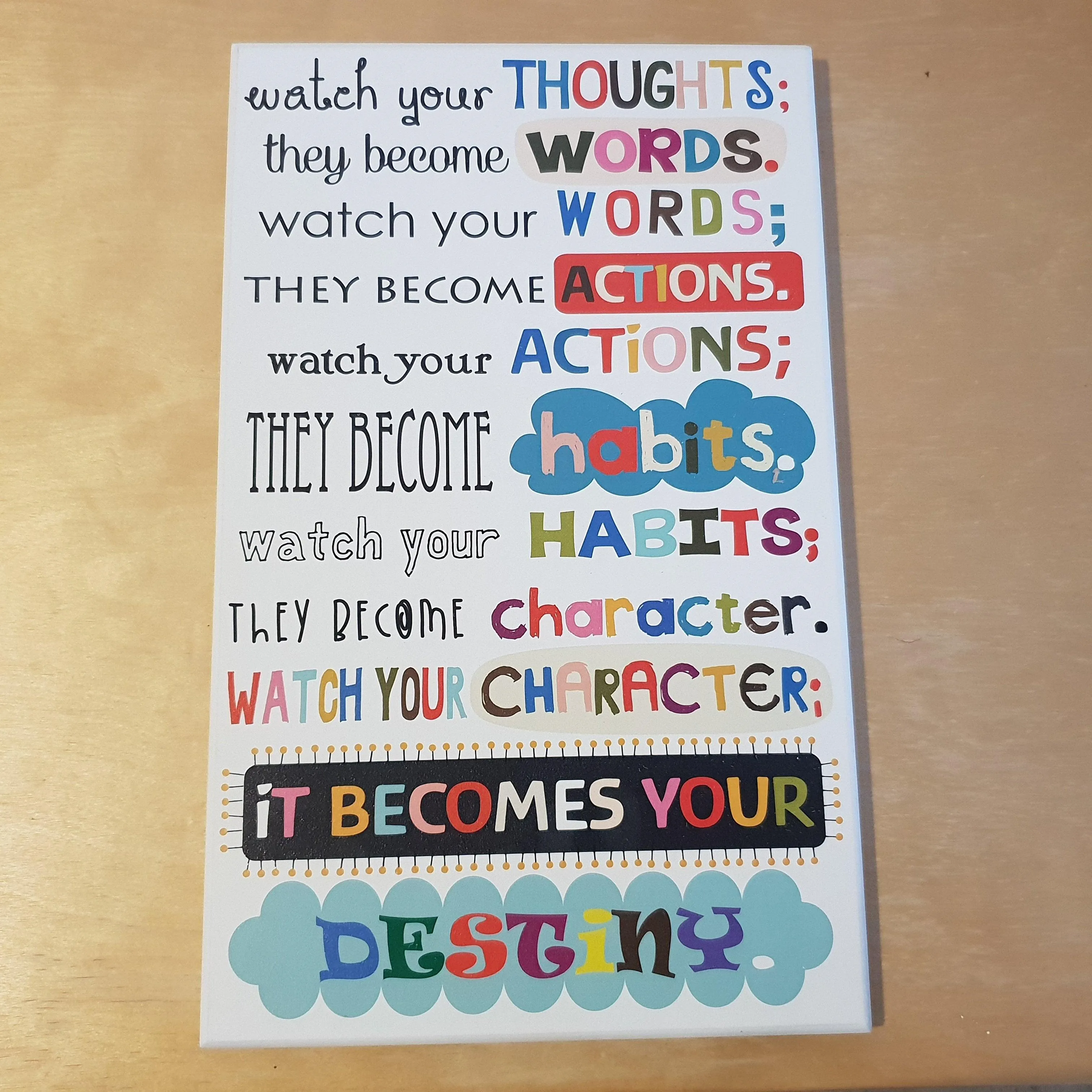 C&F Wooden Watch Your Thoughts Quote Plaque