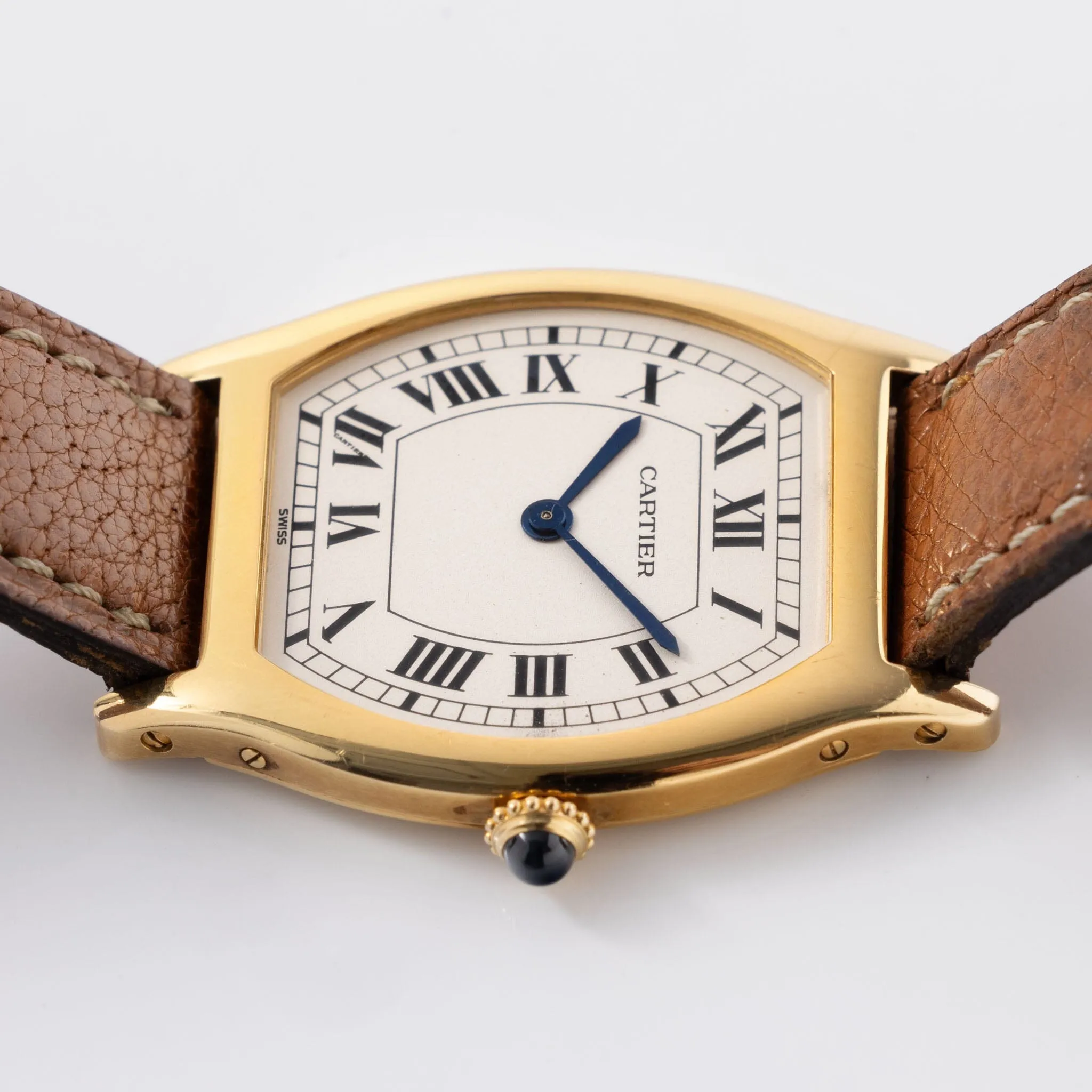 Ultra-Thin Cartier Tortue Watch in 18kt Yellow Gold with Box and Papers