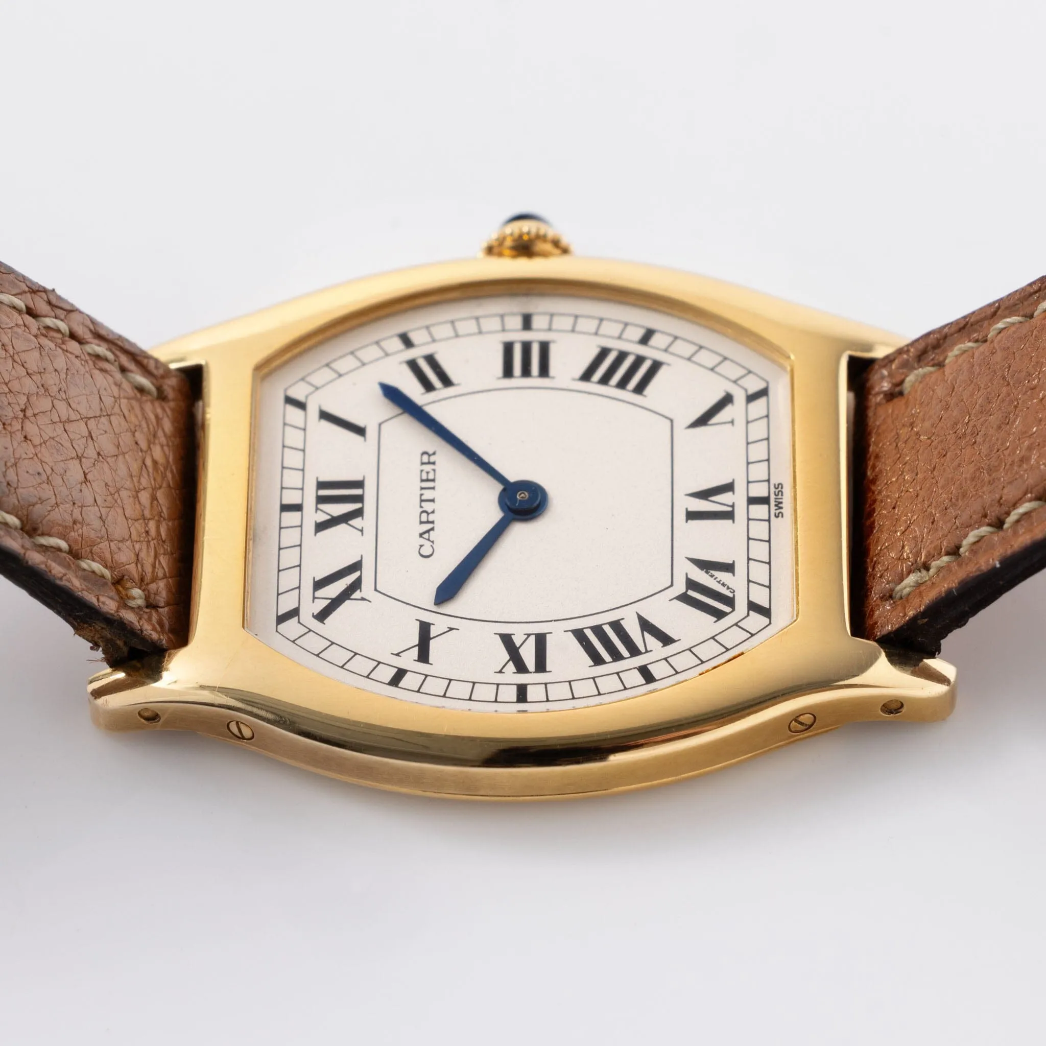 Ultra-Thin Cartier Tortue Watch in 18kt Yellow Gold with Box and Papers