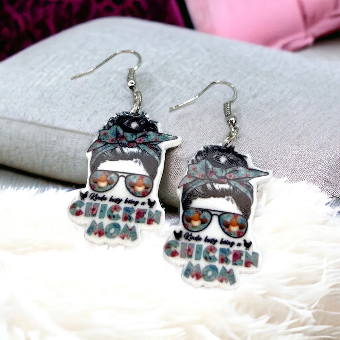 Chicken Mom Earrings - Rooster Jewelry, Handmade Earrings, Handmade Jewelry, Animal Earrings, Animal Jewelry, Chicken Earrings, Chicken Mom
