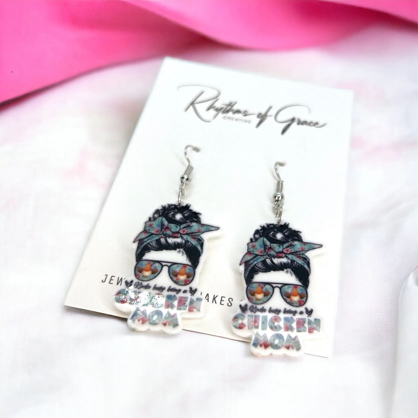 Chicken Mom Earrings - Rooster Jewelry, Handmade Earrings, Handmade Jewelry, Animal Earrings, Animal Jewelry, Chicken Earrings, Chicken Mom