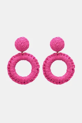 Colorful Modern Round Raffia Grass Dangle Earrings