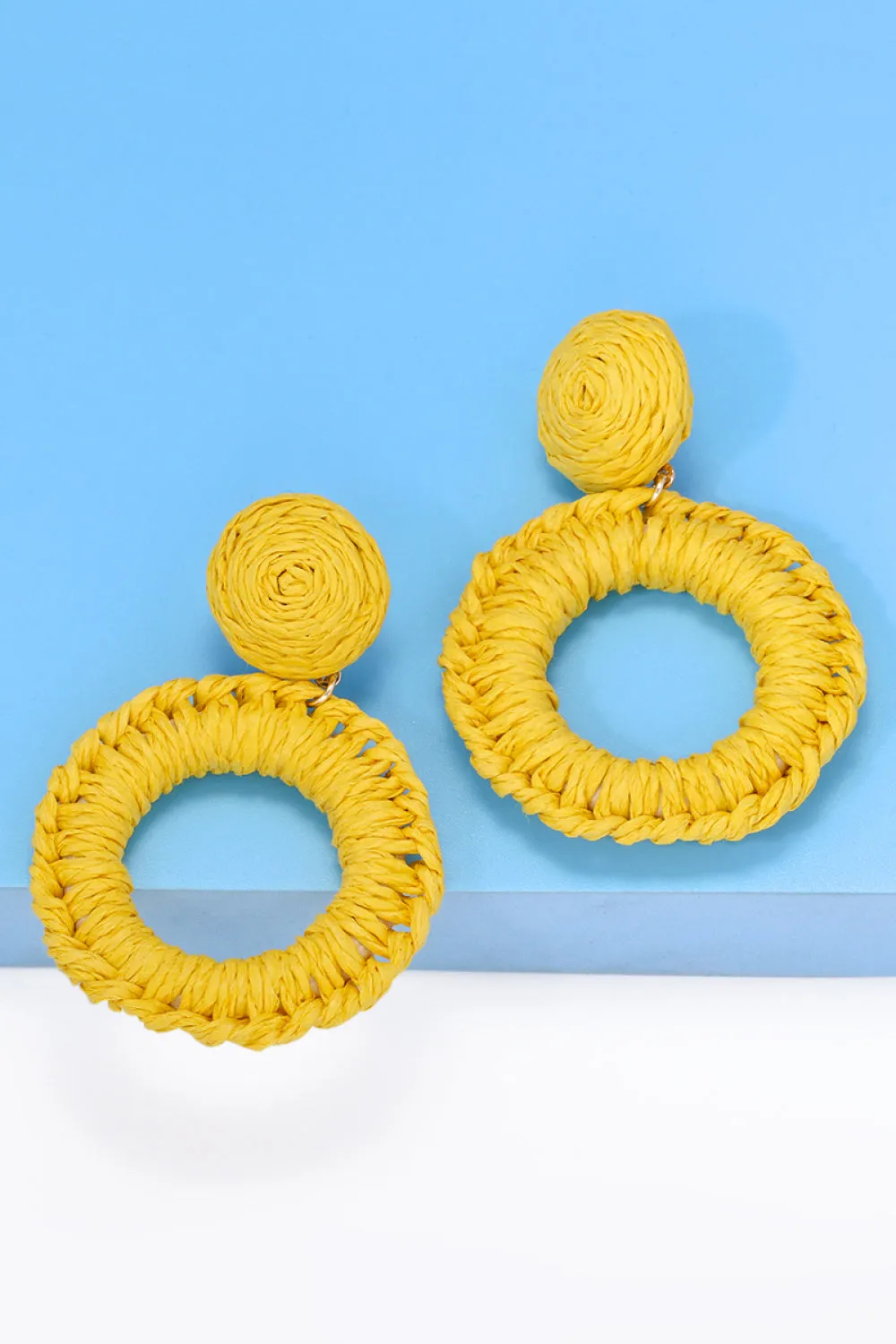 Colorful Modern Round Raffia Grass Dangle Earrings