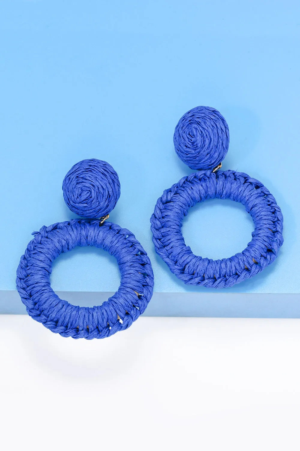 Colorful Modern Round Raffia Grass Dangle Earrings