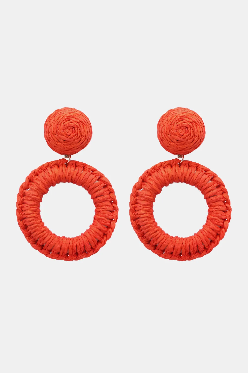 Colorful Modern Round Raffia Grass Dangle Earrings