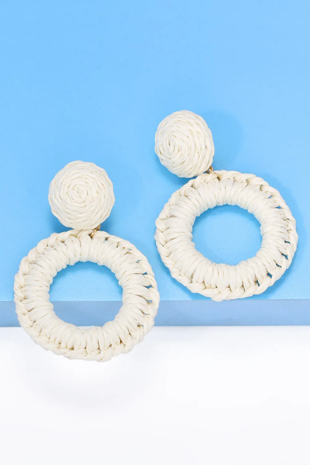 Colorful Modern Round Raffia Grass Dangle Earrings