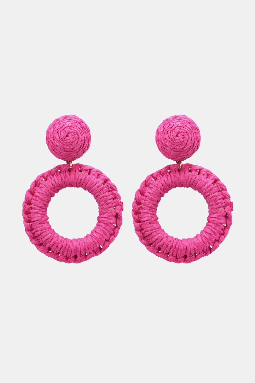 Colorful Modern Round Raffia Grass Dangle Earrings