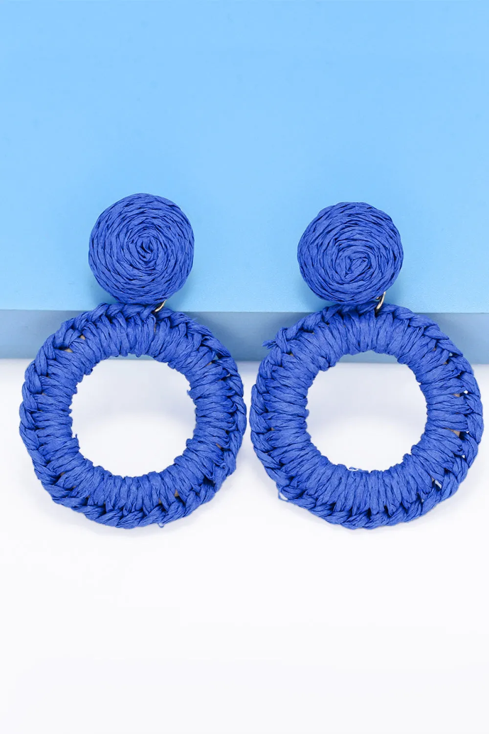 Colorful Modern Round Raffia Grass Dangle Earrings