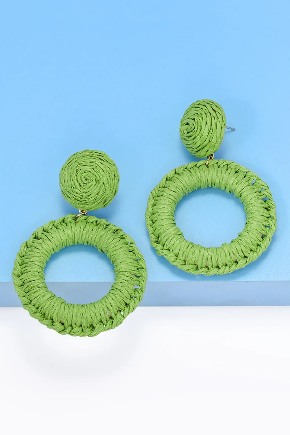 Colorful Modern Round Raffia Grass Dangle Earrings