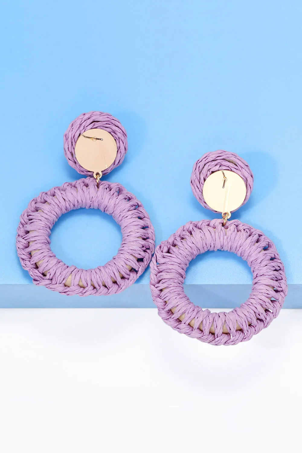 Colorful Modern Round Raffia Grass Dangle Earrings