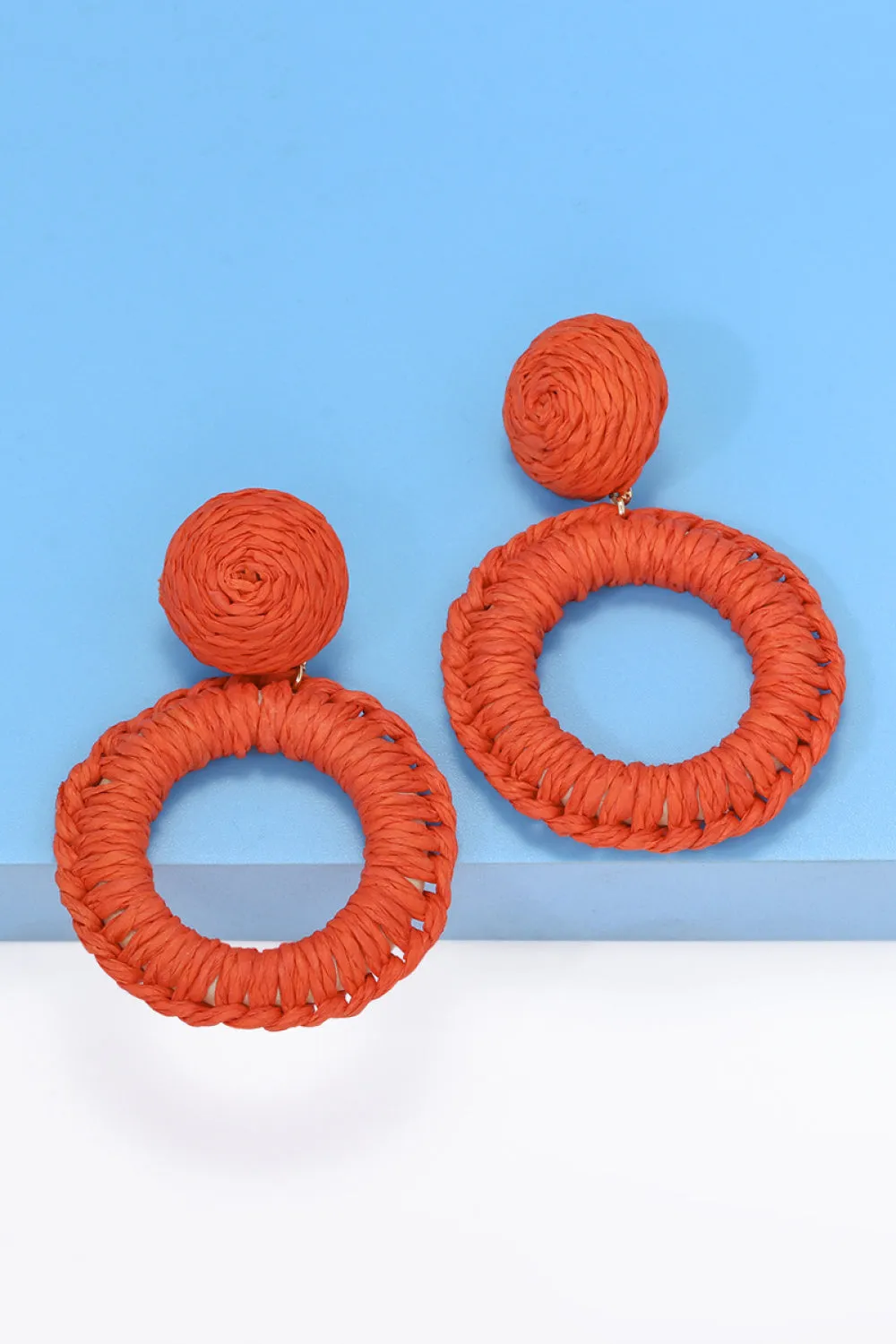 Colorful Modern Round Raffia Grass Dangle Earrings