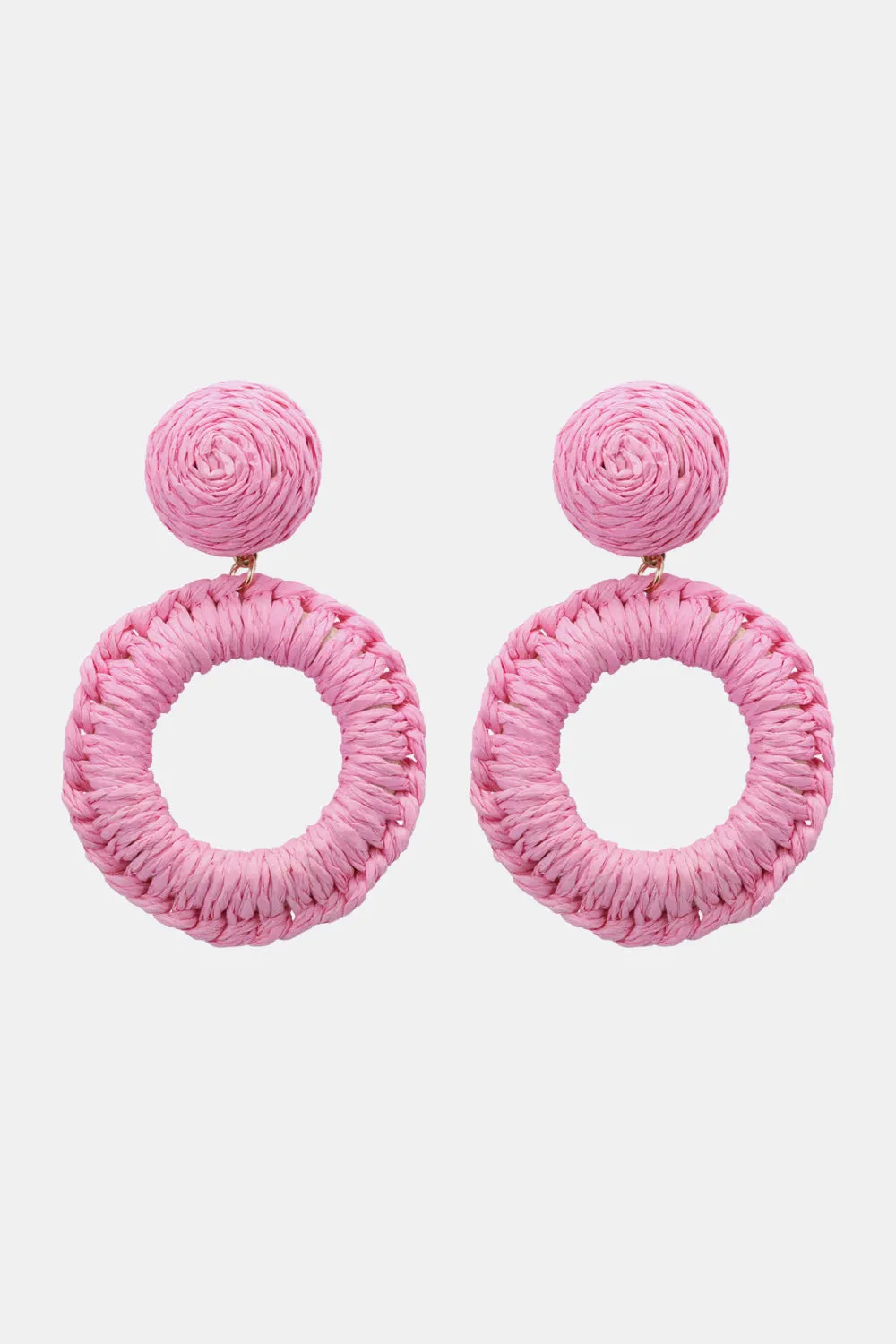 Colorful Modern Round Raffia Grass Dangle Earrings