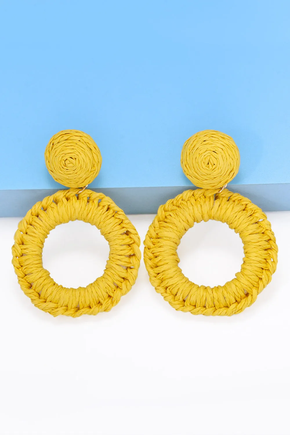 Colorful Modern Round Raffia Grass Dangle Earrings