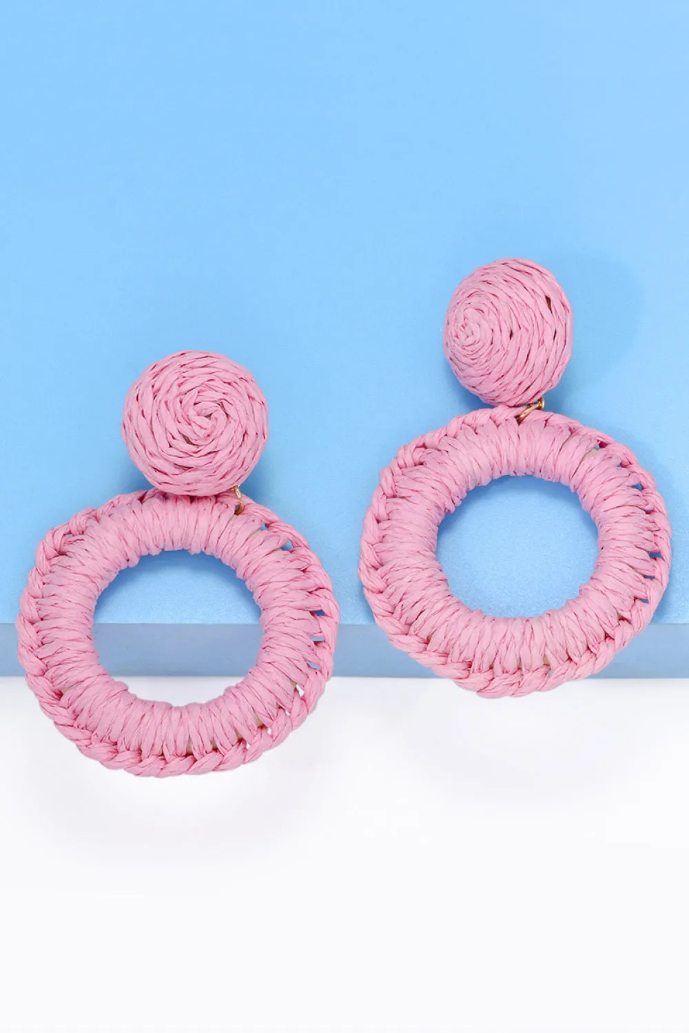 Colorful Modern Round Raffia Grass Dangle Earrings