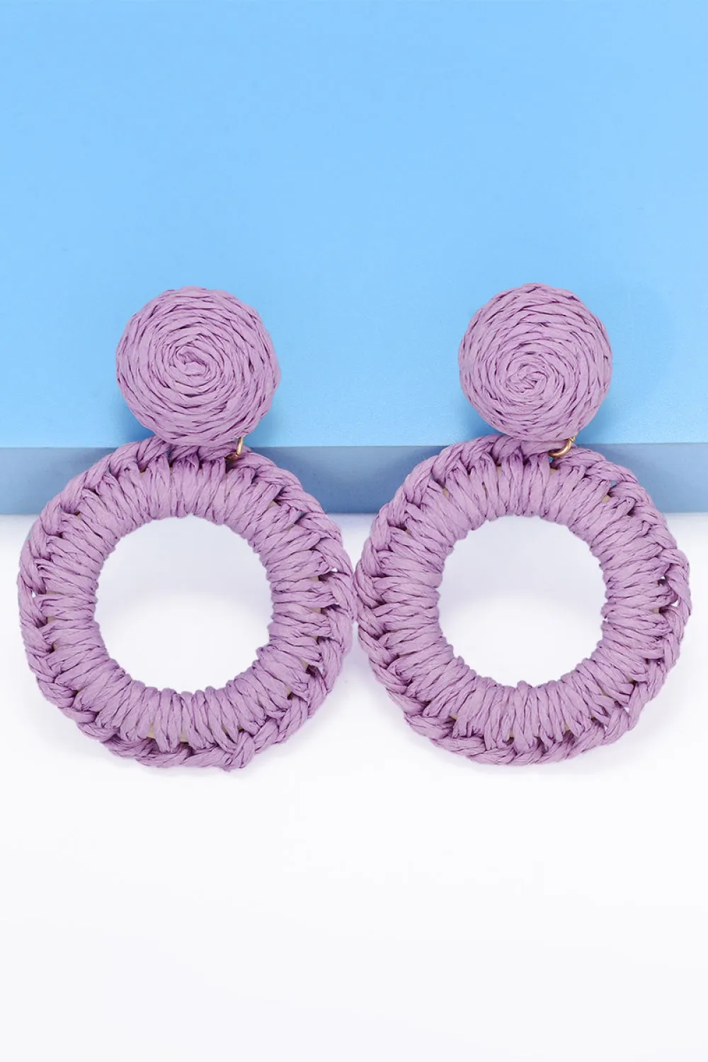 Colorful Modern Round Raffia Grass Dangle Earrings