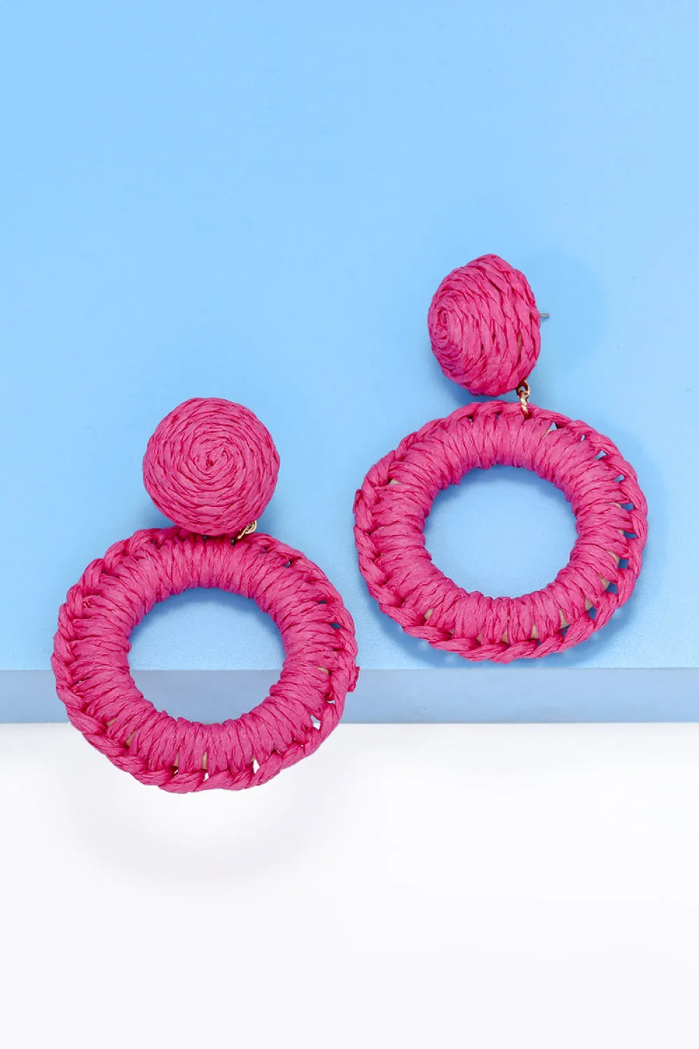 Colorful Modern Round Raffia Grass Dangle Earrings