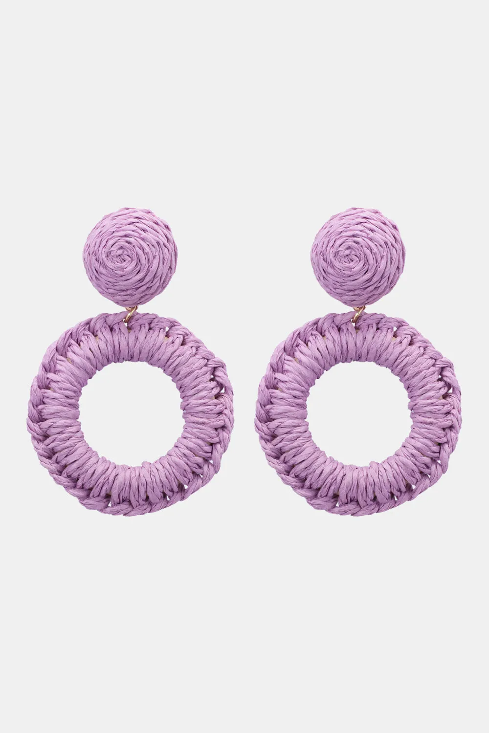 Colorful Modern Round Raffia Grass Dangle Earrings