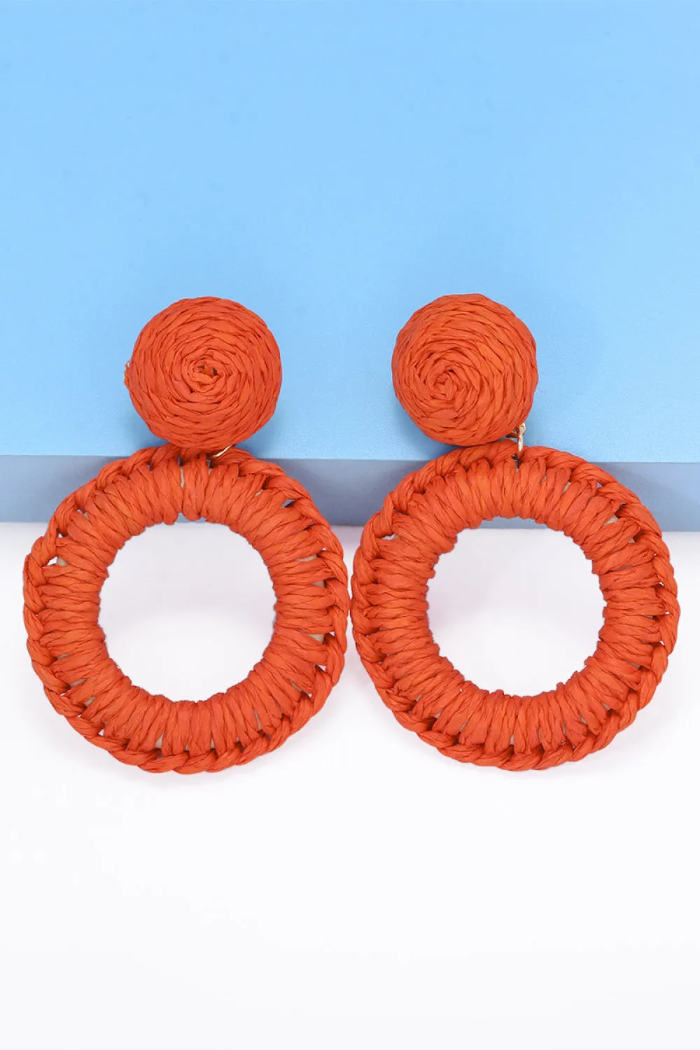 Colorful Modern Round Raffia Grass Dangle Earrings