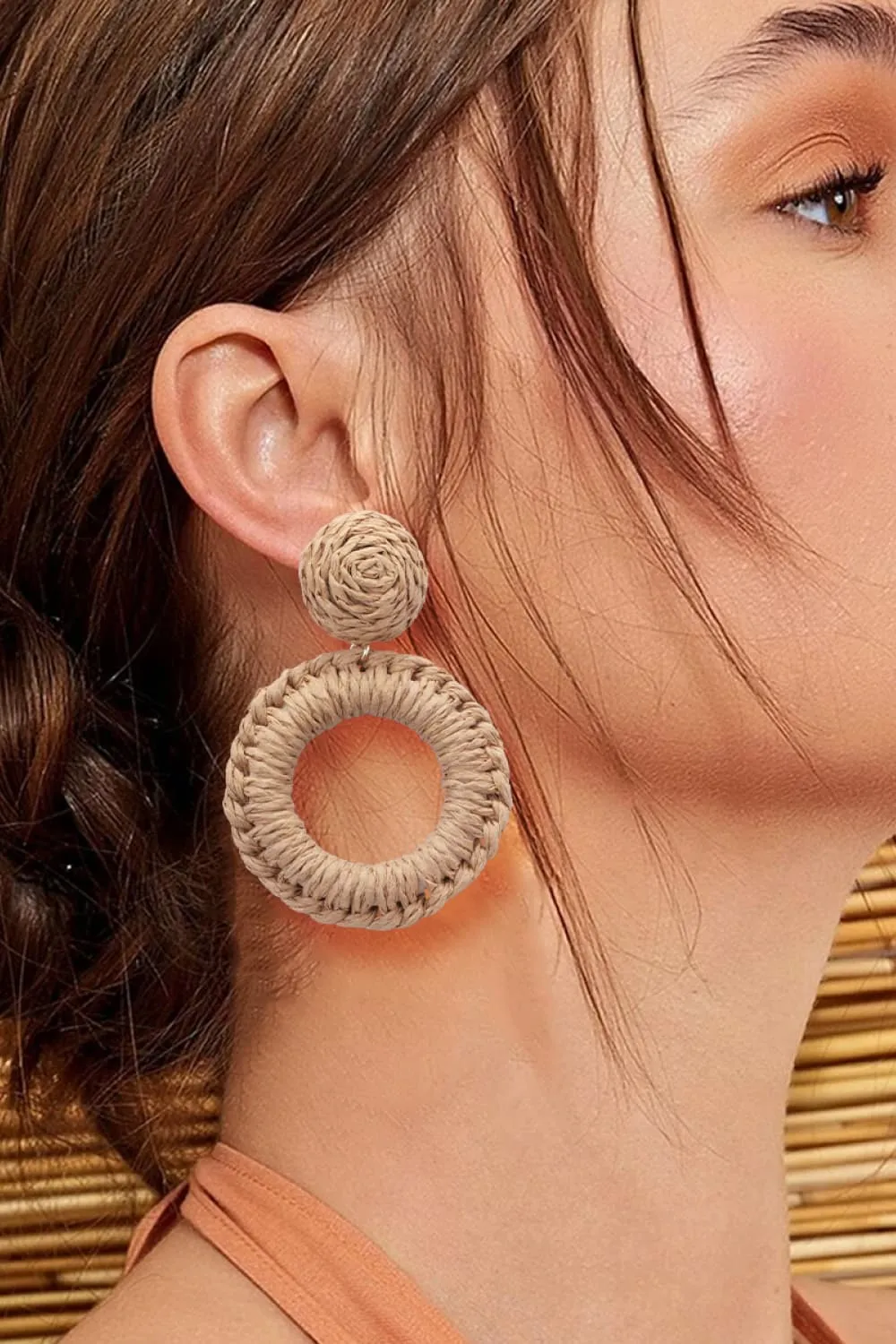 Colorful Modern Round Raffia Grass Dangle Earrings