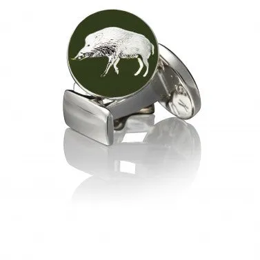Cufflinks | The Hunter | Silver & Green | The Wild Boar