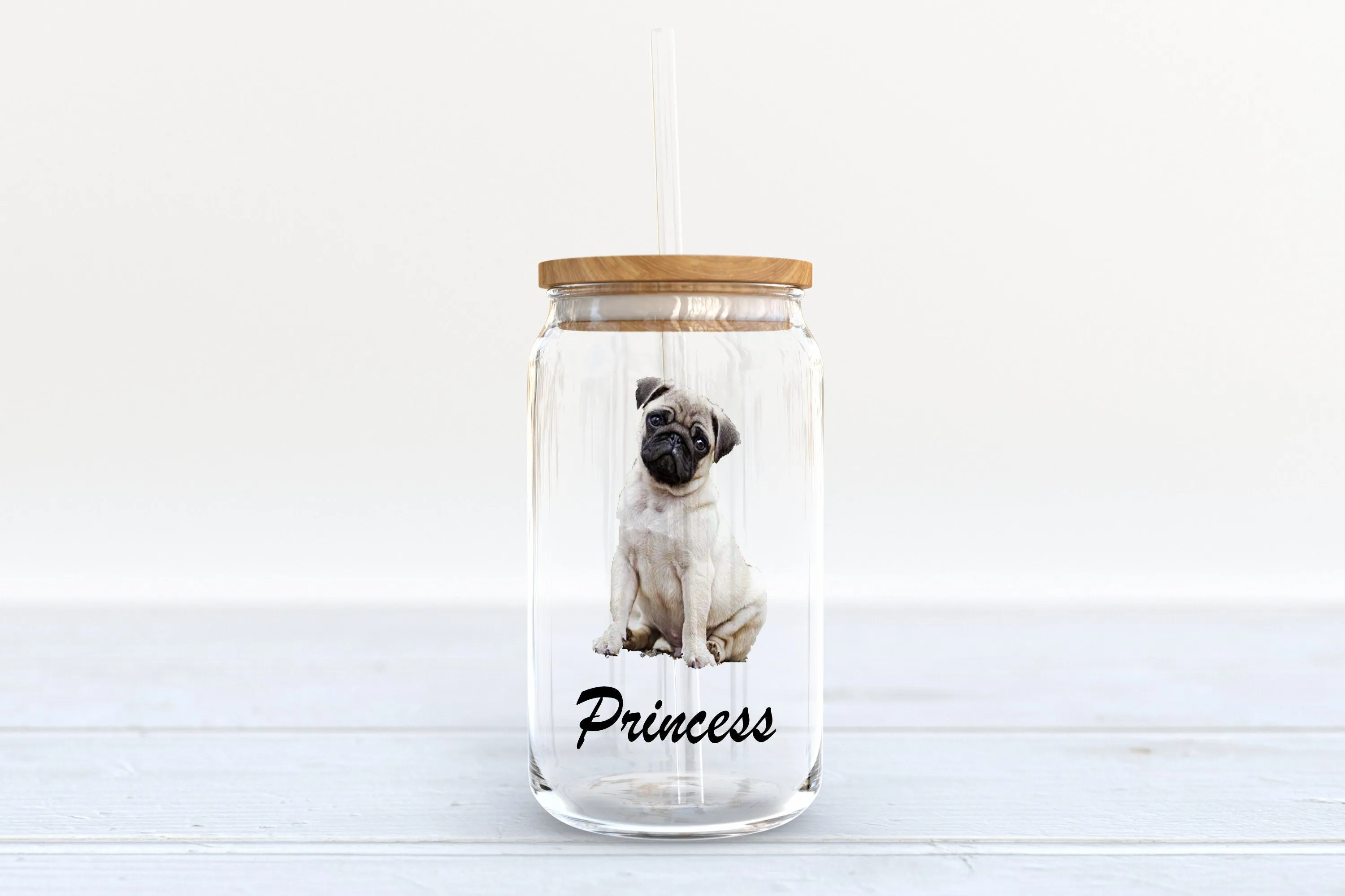 customizable Doggy glass.  Dog Mom, Dog Dad.  perfect Dog lovers gift. Beer can Glass. Sublimated glass can with bamboo lid and glass straw.