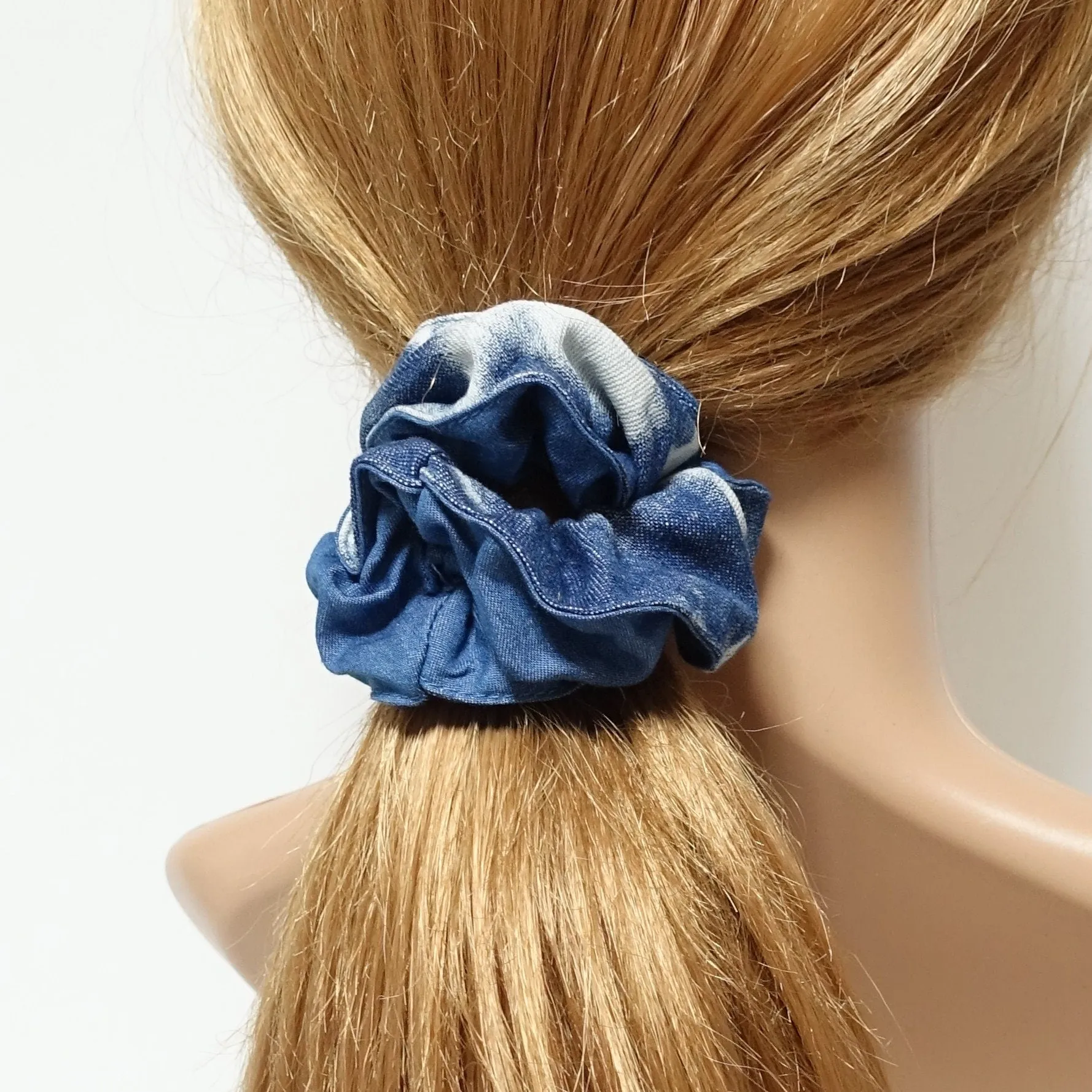 denim edge trim pattern print scrunchy cotton hair scrunchies for women