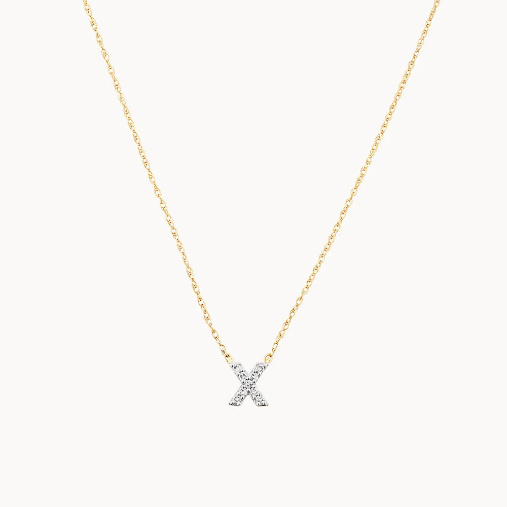 Diamond Letter X Necklace in 10k Gold