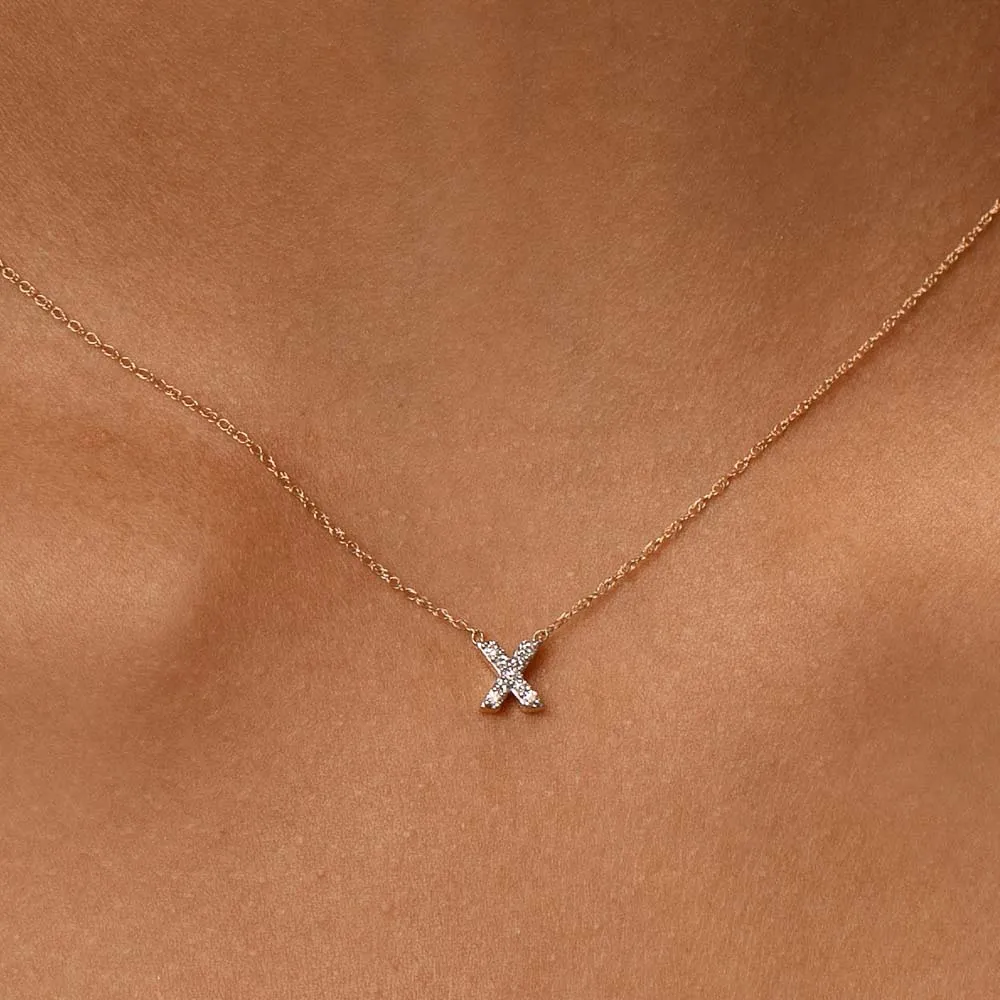 Diamond Letter X Necklace in 10k Gold