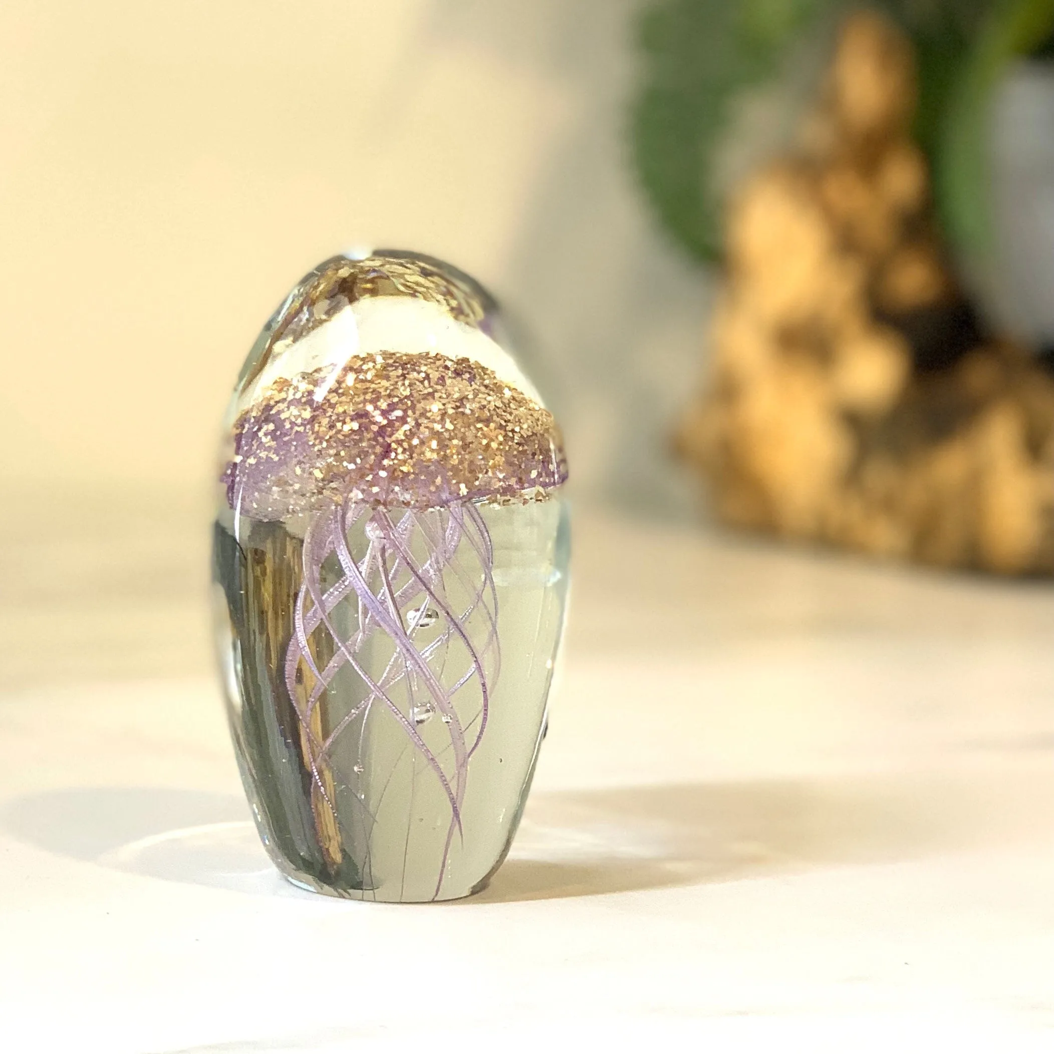 Dome Jellyfish Paperweight, Sparkle Gold Violet