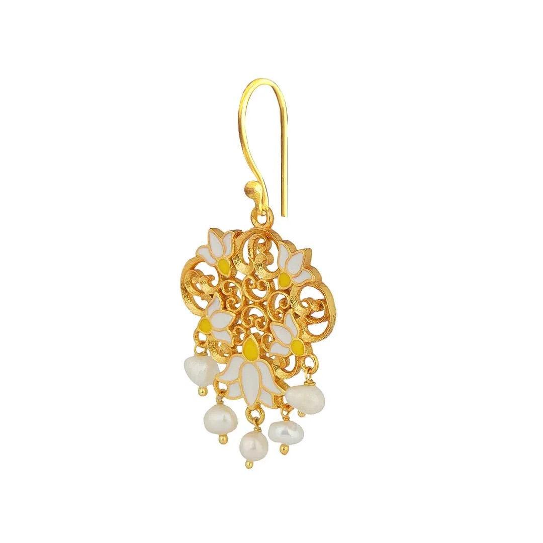 Dream Lotus Drop Earrings in White Enamel
