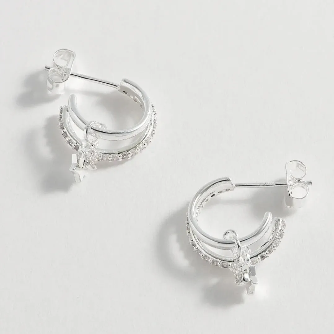 Duo Pave Stud Hoops - Silver