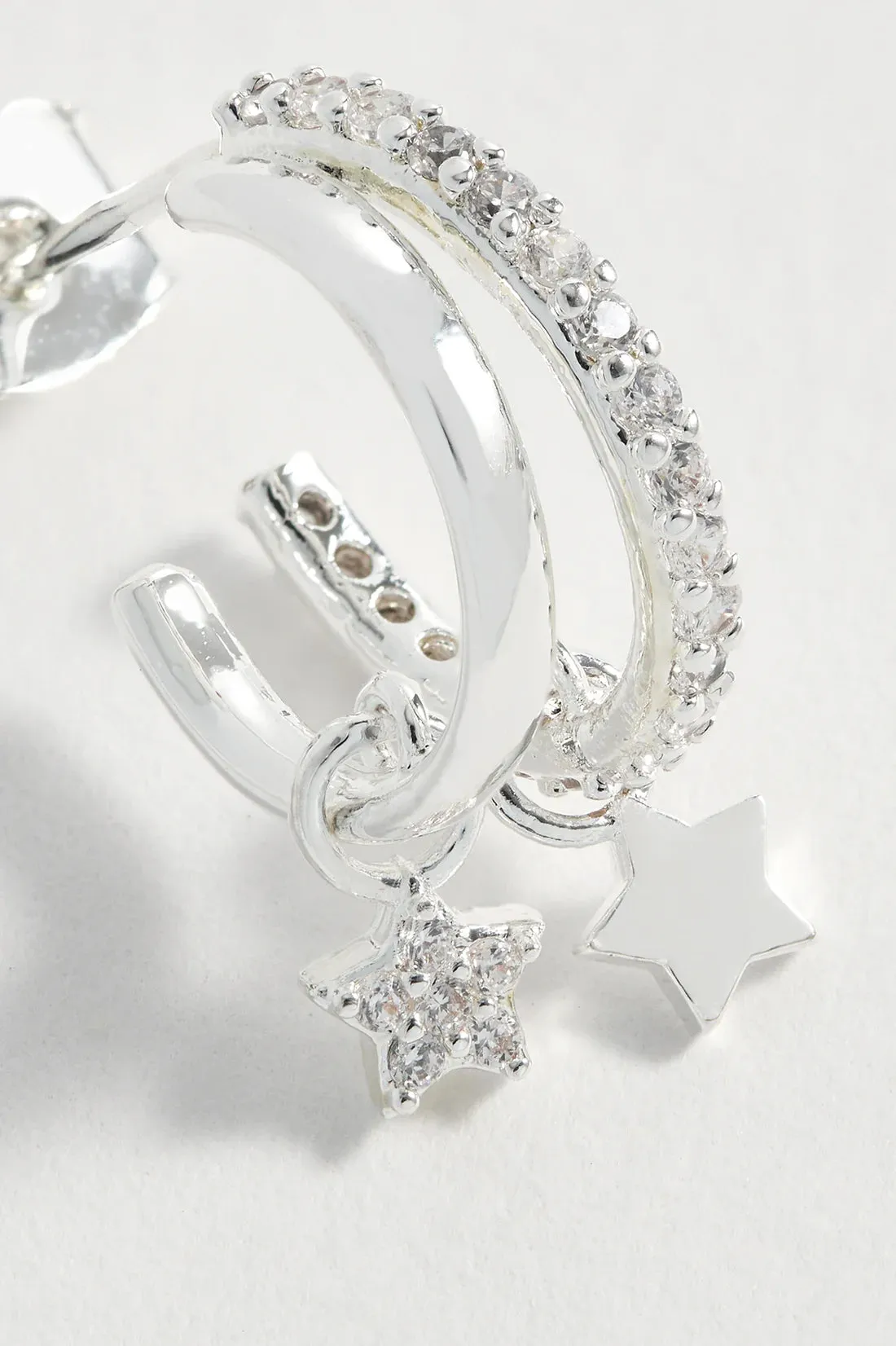 Duo Pave Stud Hoops - Silver