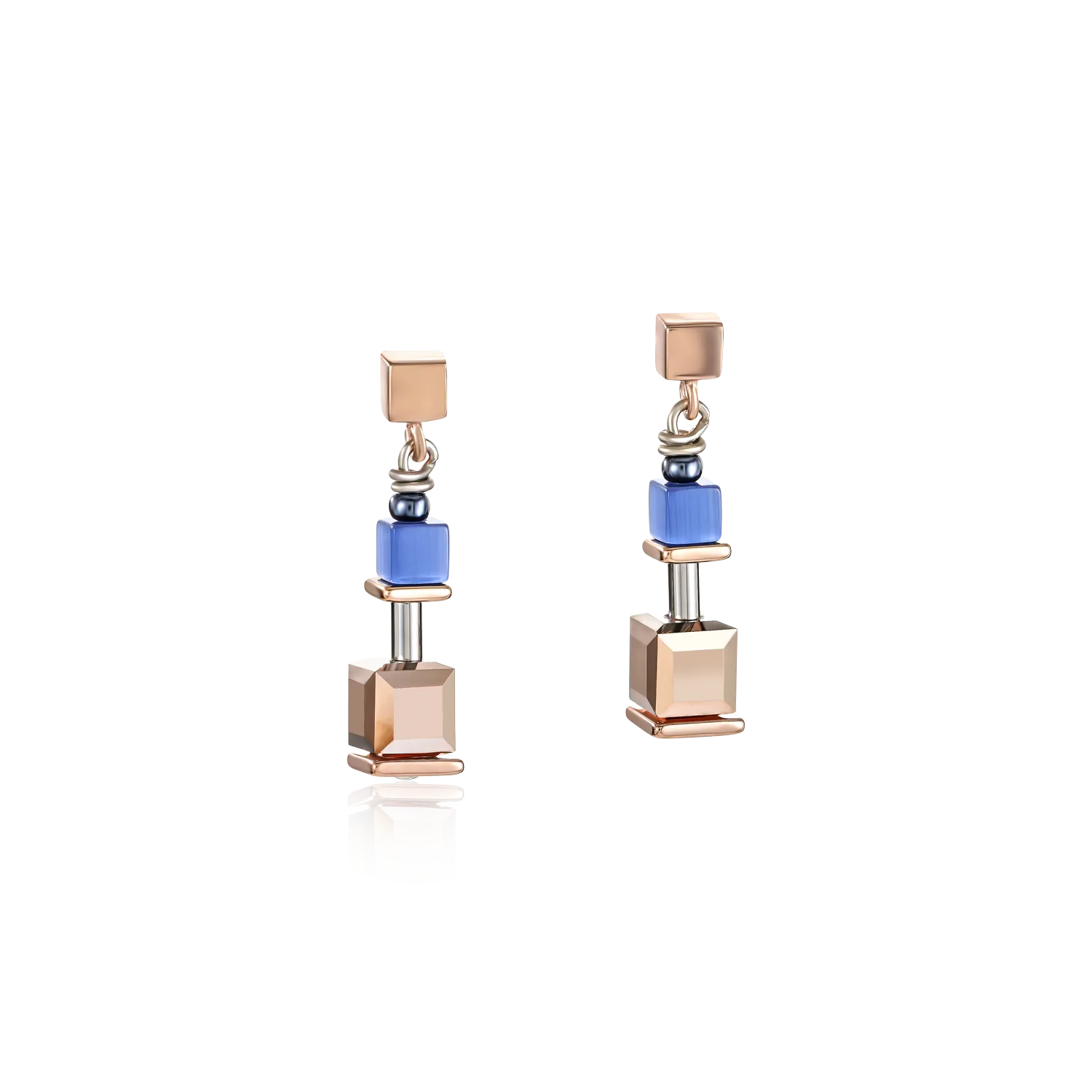 Earrings GeoCUBE® blue-rose gold