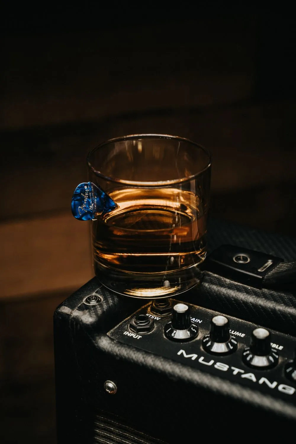 Embedded Guitar Pick American Made Whiskey Glass