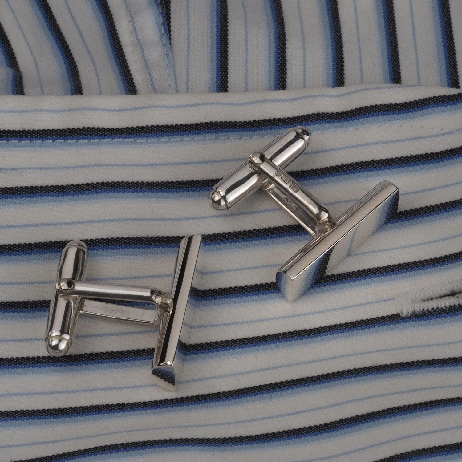 Engraved Sterling Silver Initial Bar Cufflinks